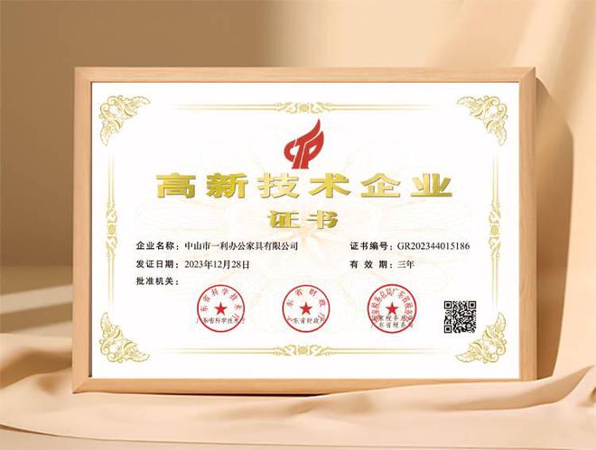 贺一利家具荣获“高新技术企业”认证k8凯发入口实力铸就品牌！热烈祝(图5)